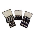 Five cased sets of sterling silver flatware