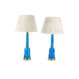 A PAIR OF MID-CENTURY IMPERIAL BLUE GLASS LAMPS