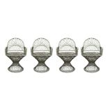 A SET OF FOUR LATTICEWORK PEDESTAL GARDEN ARMCHAIRS