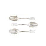 Three George IV Scottish sterling silver tablespoons, Edinburgh 1824/25 by Andrew Wilkie