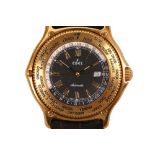 A GENTS 18K GOLD EBEL VOYAGER GMT WORLD TIME AUTOMATIC WRISTWATCH