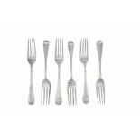 Six Victorian sterling silver table forks