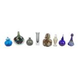 A COLLECTION OF STUDIO AND ART GLASS PERFUME BOTTLES AND VASES, 20TH CENTURY