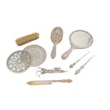 A mixed group of sterling silver mounted items