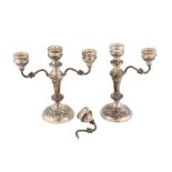 A pair of Elizabeth II sterling silver three-light candleabra, Birmingham 1995