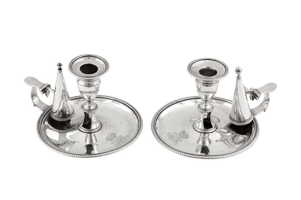 Duchess of St Albans – A pair of George III sterling silver chambersticks, London 1814 by Charles Pr