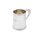 A George VI sterling silver mug, Birmingham 1945 by William Thomas Blackband (reg. March 1937)