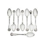 A set of seven early Victorian sterling silver tablespoons, London 1839 by Mary Chawner