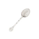 A William and Mary provincial West Country silver ‘lace back’ spoon, Plymouth dated 1690 by Peter Ro