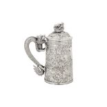 A large late 19th century Chinese Export silver lidded mug or tankard, Canton circa 1880 by Qiu Ji,