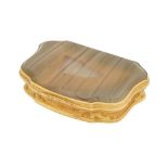 A mid-18th century George II unmarked gold mounted agate snuff box, circa 1750