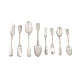 A mixed group of sterling silver fiddle pattern flatware