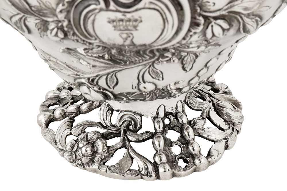 Jacobite interest – An early George III sterling silver tea caddy and sugar bowl suite, London 1760 - Image 6 of 8