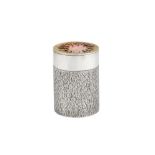 An Elizabeth II modernist parcel gilt sterling silver mounted rhodonite cigarette cannister, Birming