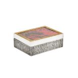 An Elizabeth II modernist parcel gilt sterling silver mounted rhodonite cigarette box, Birmingham 19