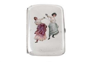 An early 20th century Austrian Unmarked silver and enamel novelty erotic cigarette case, circa 1905