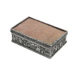A mid-19th century Chinese Export unmarked silver and hardstone snuff box, Canton circa 1860