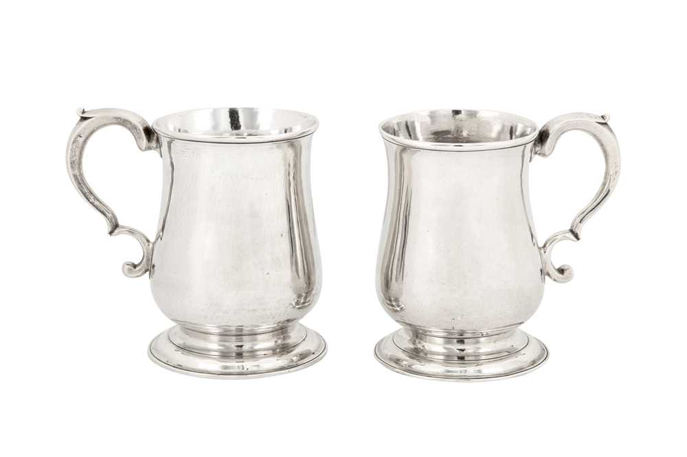 A pair of George II provincial sterling silver half-pint mugs, Newcastle 1754 by John Langlands I an