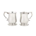 A pair of George II provincial sterling silver half-pint mugs, Newcastle 1754 by John Langlands I an