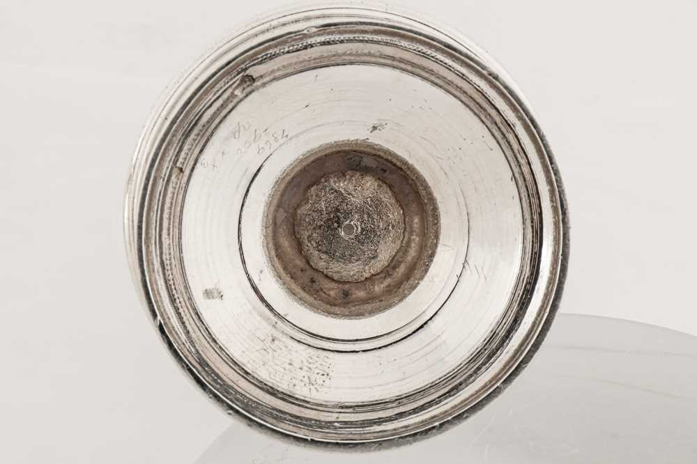 A graduated set of three mid-18th century unmarked silver casters, possibly West Indian c - Image 6 of 6