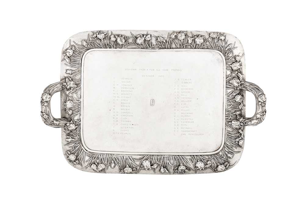 An early 20th century Japanese silver twin handled tray, Yokohama dated 1902 by Watanabe