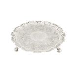 A George II sterling silver salver, London 1735 by Denis Langton (this mark reg. 26th June 1732)