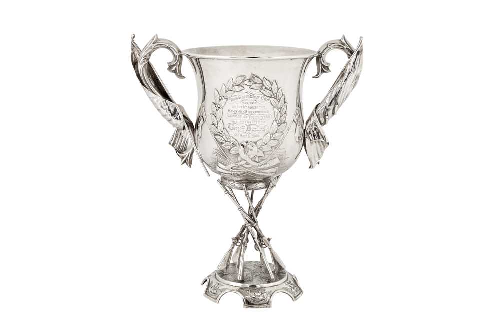 A Victorian sterling silver twin handled trophy cup, London 1866 by Mappin and Webb - Image 4 of 5