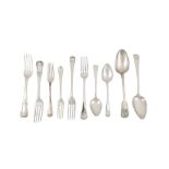 A mixed group of George III and later sterling silver flatware