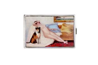 An early 20th century Austrian silver and enamel novelty erotic cigarette case, Vienna circa 1910, m