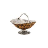 A George II unmarked silver mounted tortoiseshell sugar basket, possibly Scottish circa 1750