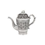 An early 20th century Chinese provincial unmarked silver coffee pot, possibly Tianjin circa 1920