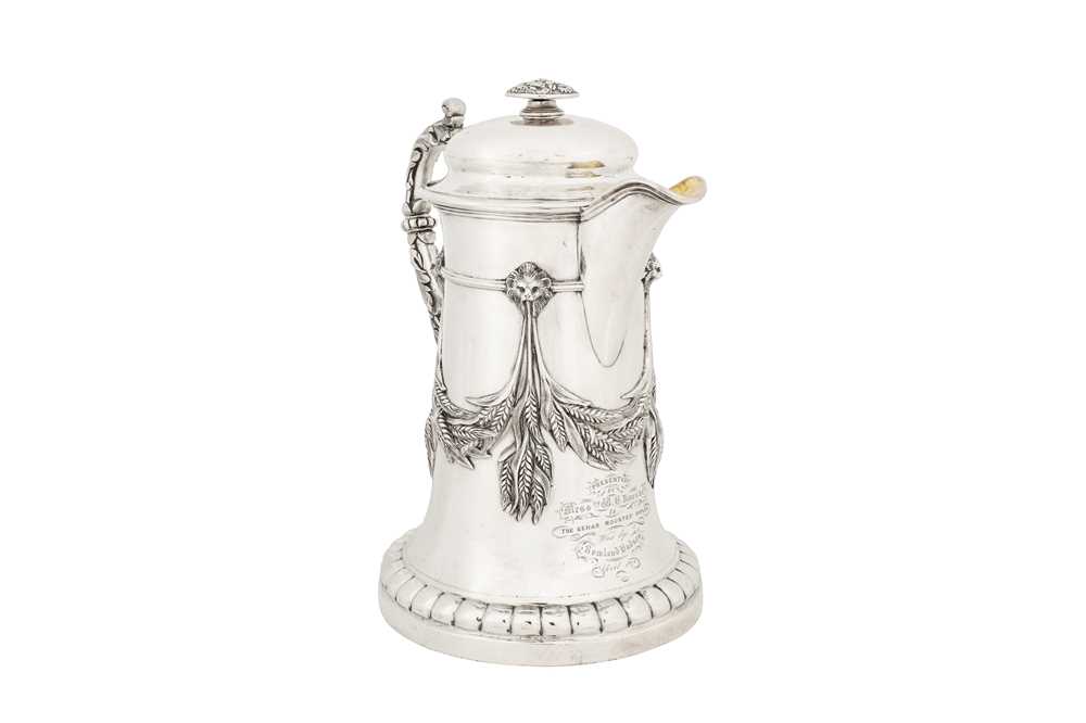 A large mid-19th century Indian colonial silver beer jug, Calcutta circa 1860 by Allan and Hayes (fi - Image 3 of 7