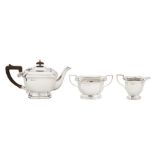 An Edward VIII sterling silver three-piece tea service, Birmingham 1936 by Elkington and Co