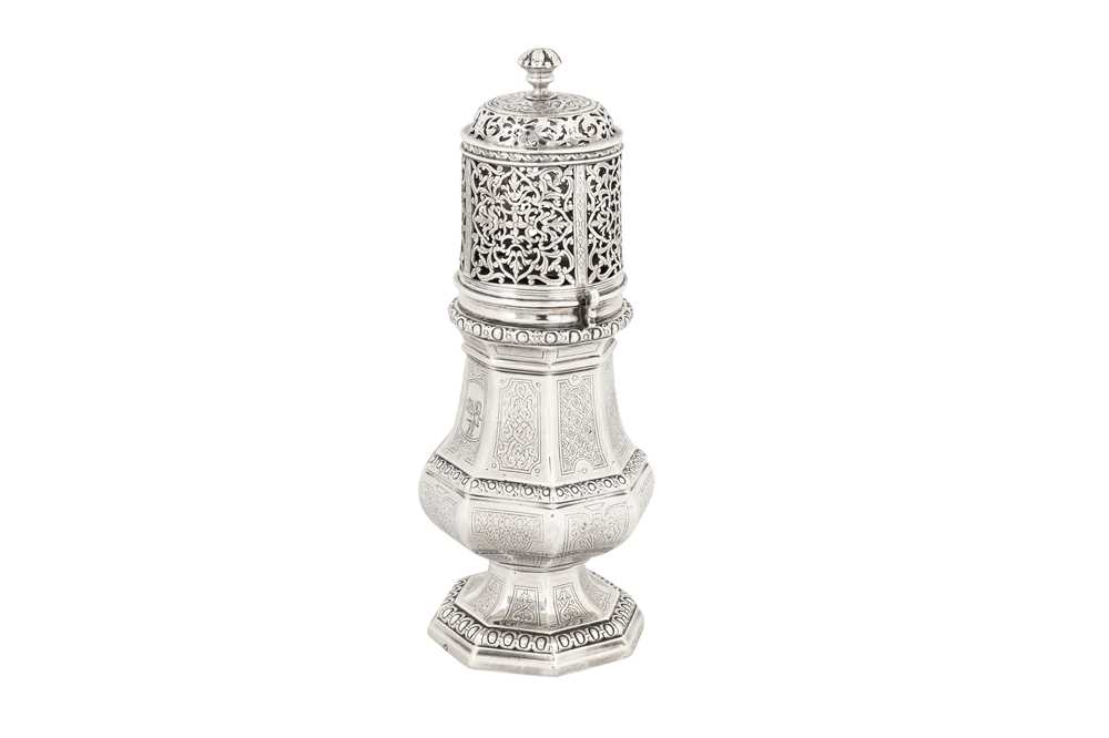 A large Louis XV early 18th century French silver sugar caster, Paris 1727-28 by Jacques Filassier ( - Image 2 of 19