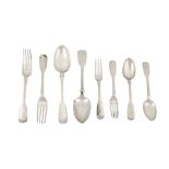 An assembled George III and later sterling silver table service of flatware / canteen