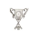 A Victorian sterling silver twin handled trophy cup, London 1866 by Mappin and Webb