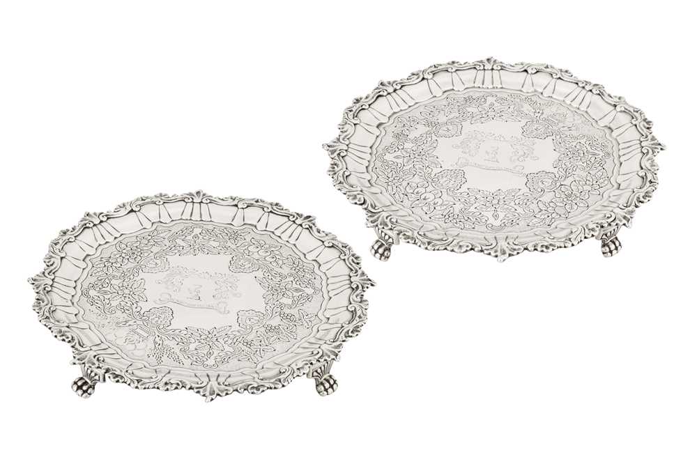 Hallmarking interest – A pair of George III Irish sterling silver salvers, Dublin 1818 by SB and IM, - Image 2 of 4