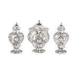 Jacobite interest – An early George III sterling silver tea caddy and sugar bowl suite, London 1760