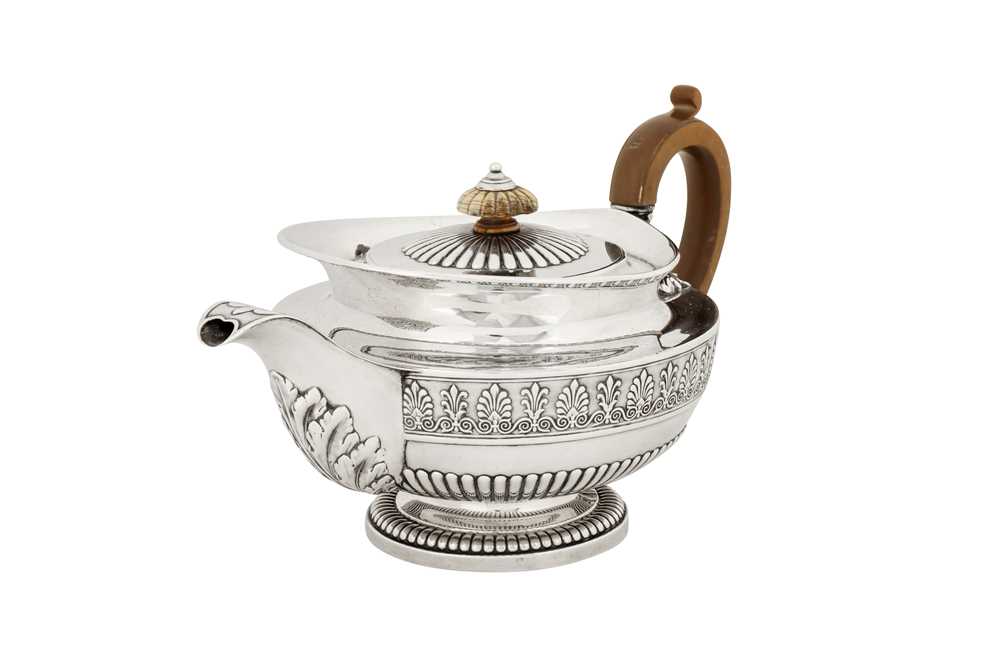 A George IV sterling silver three-piece tea service, London 1820/21 by Phillip Rundell (reg. 4th Mar - Image 3 of 7