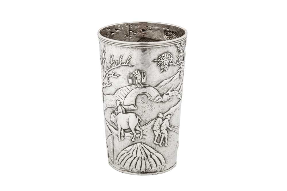 A late 19th century Chinese Export silver beaker, Canton circa 1880 by Bao Feng retailed by Wang Hin