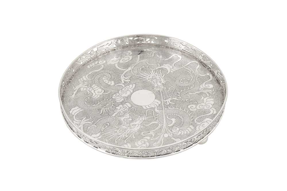 A late 19th / early 20th century Chinese Export silver small salver or tray, Canton circa 1900 by Sh