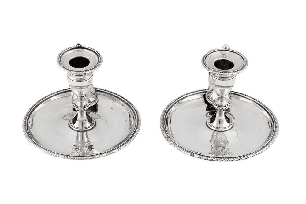 Duchess of St Albans – A pair of George III sterling silver chambersticks, London 1814 by Charles Pr - Image 4 of 10