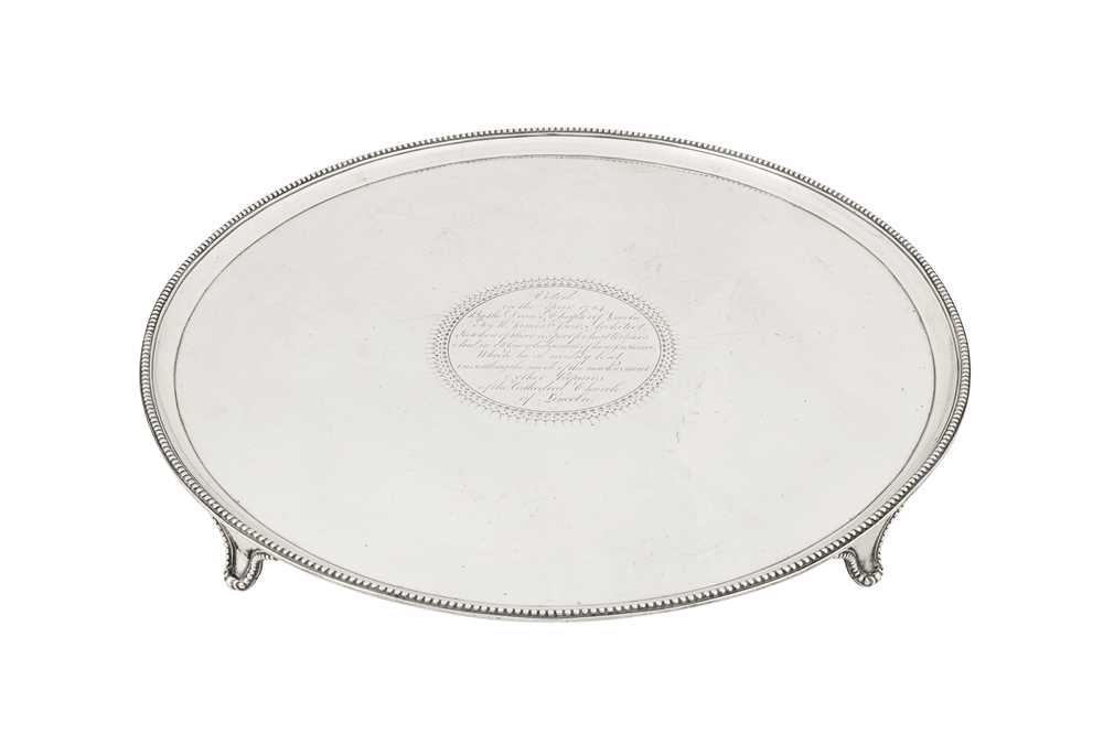 Lincoln Cathedral interest – A George III sterling silver salver, London 1784 by John Crouch I and T