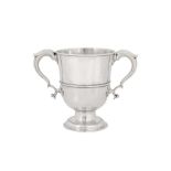 A George II provincial sterling silver twin handled cup, Newcastle 1747 by Isaac Cookson