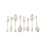 An assembled George III and later sterling silver table service of flatware / canteen