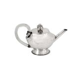 An Elizabeth II hand crafted modernist sterling silver and Lucite teapot, London 1960 by GF