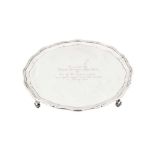 A George V sterling silver salver, London 1922 by Garrard