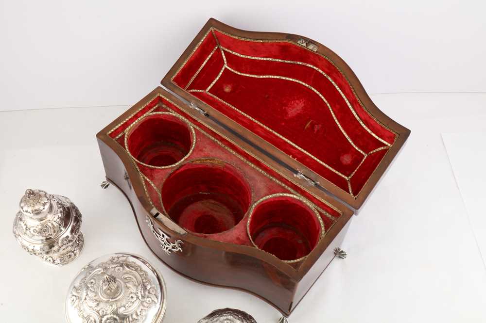 A cased George II sterling silver tea caddy and sugar bowl suite, London 1750 by Samuel Taylor (reg. - Image 13 of 21