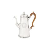 A George II sterling silver coffee pot, London 1733 by Gabriel Sleath (this mark reg. 17th June 1720