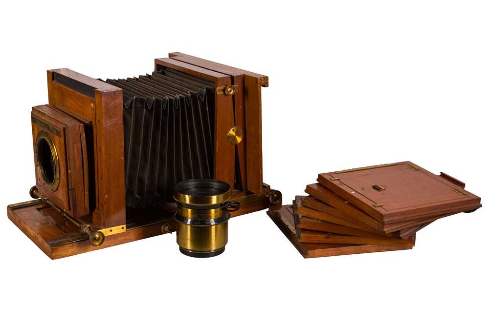 A Whole Plate Mahogany & Brass Studio Camera with Taylor Hobson Cooke Portrait Lens